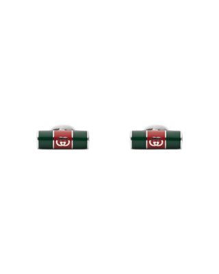 Sterling Silver Gucci Web Red & Green Enamel Logo Cufflinks