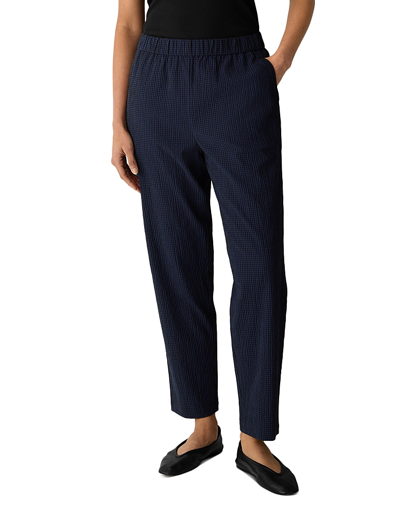 Eileen Fisher Cotton Pucker Check High Waist Pants