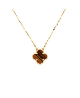  Vintage Alhambra Pendant Necklace 18K Gold and Tiger Eye, 16.5"