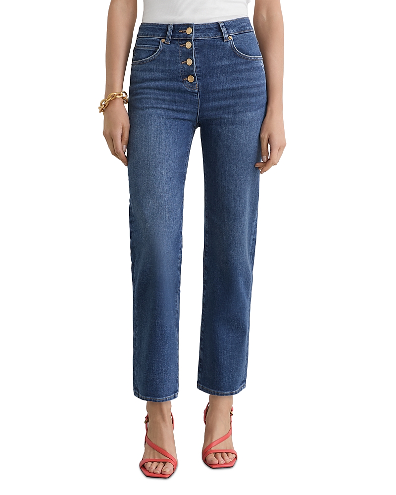 Reiss Petites Lana Mid rise Straight Leg Jeans in Mid Blue