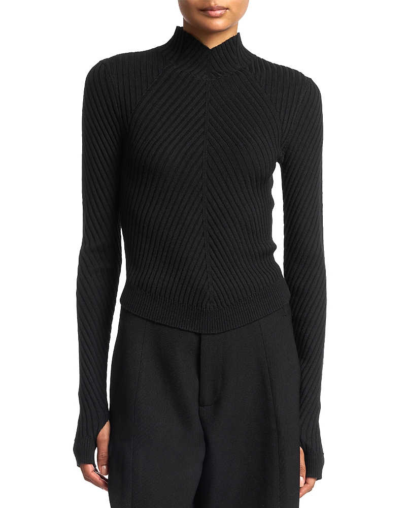 Victoria Beckham Merino Wool Ribbed Long Sleeve Top