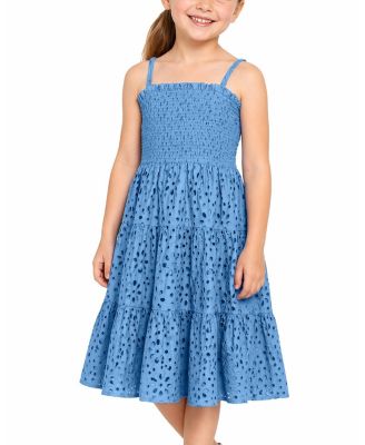  Girls' Eyelet Lila Dress Tiered Smocked Dress - Little Kid, Big Kid