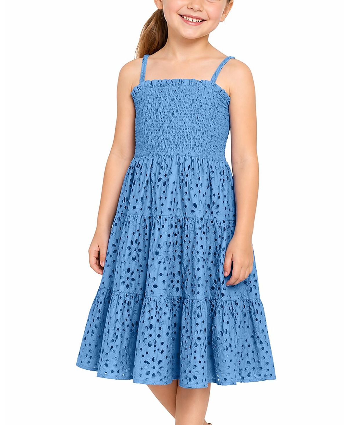 Change of Scenery Girls' Eyelet Lila Dress Tiered Smocked Dress - Little Kid, Big Kid