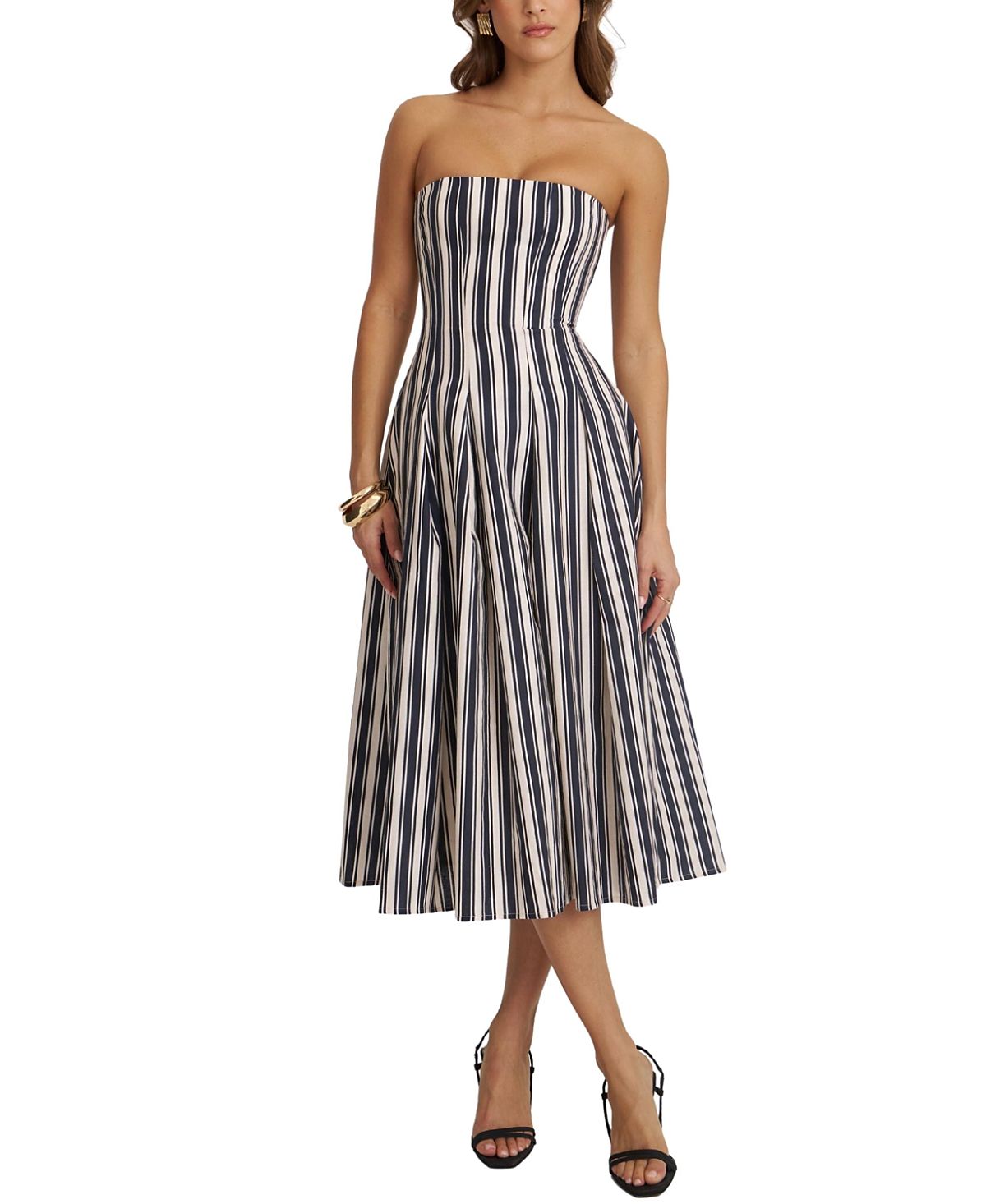 Miss Circle Wyanne Linen Striped Strapless Midi Dress