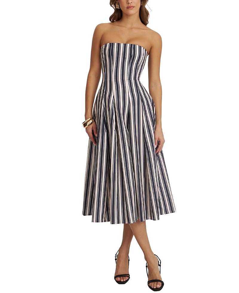 Miss Circle Wyanne Linen Striped Strapless Midi Dress