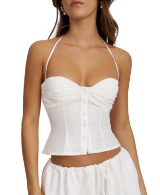  Waverly Cotton Poplin Button-Front Sweetheart Halter Top