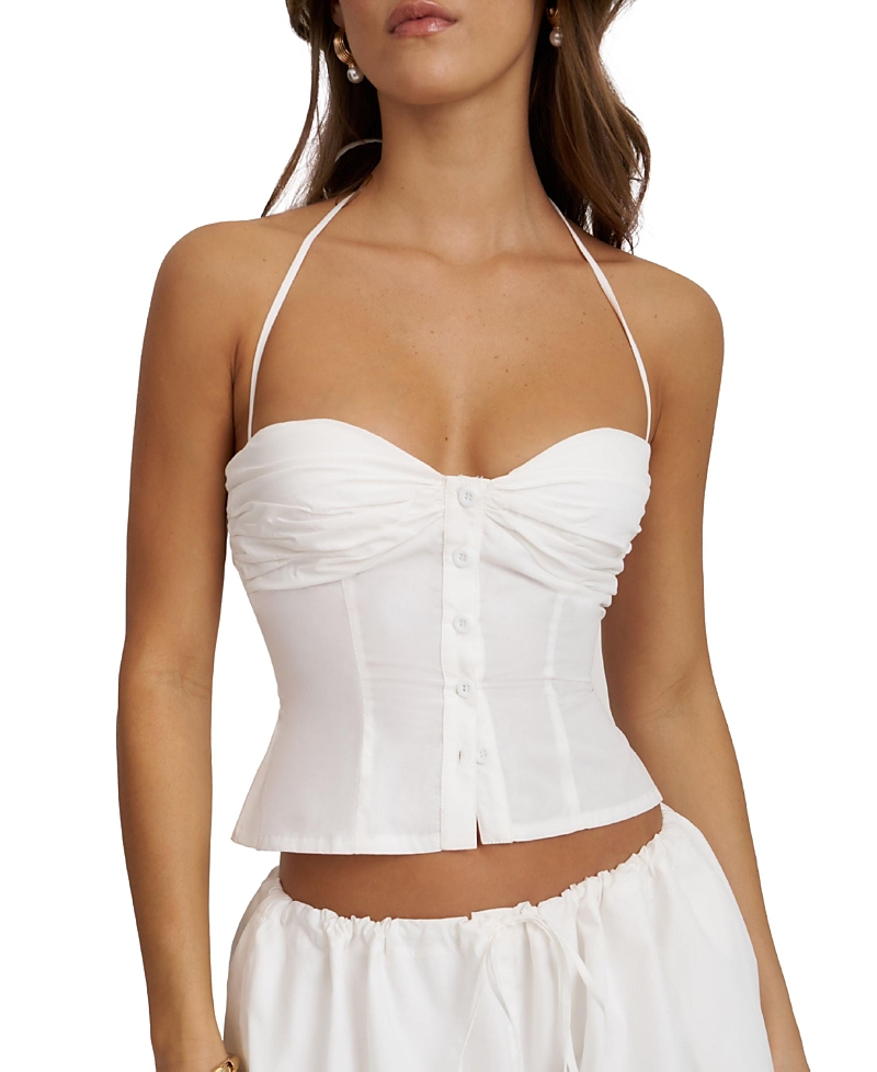 Miss Circle Waverly Cotton Poplin Button-Front Sweetheart Halter Top