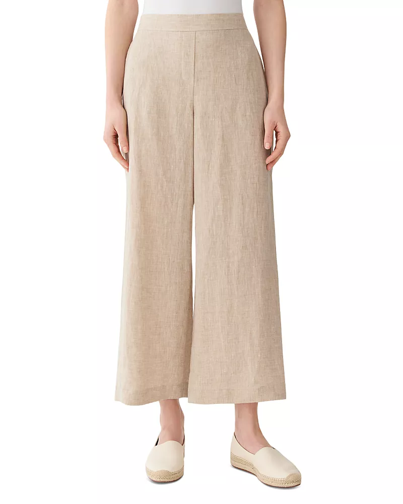 Lafayette 148 New York Columbus Linen Cropped Wide Leg Pants