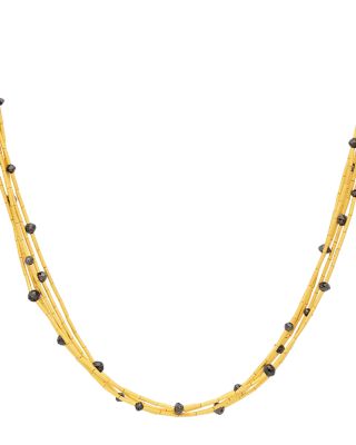 18K & 24K Yellow Gold Rain Black Diamond Five Strand Collar Necklace, 6.25 tcw