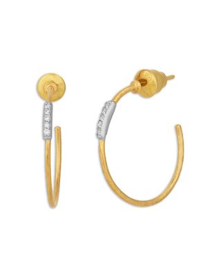 18K White Gold & 24K Yellow Gold Geo Diamond Pav&eacute; Hoop Earrings