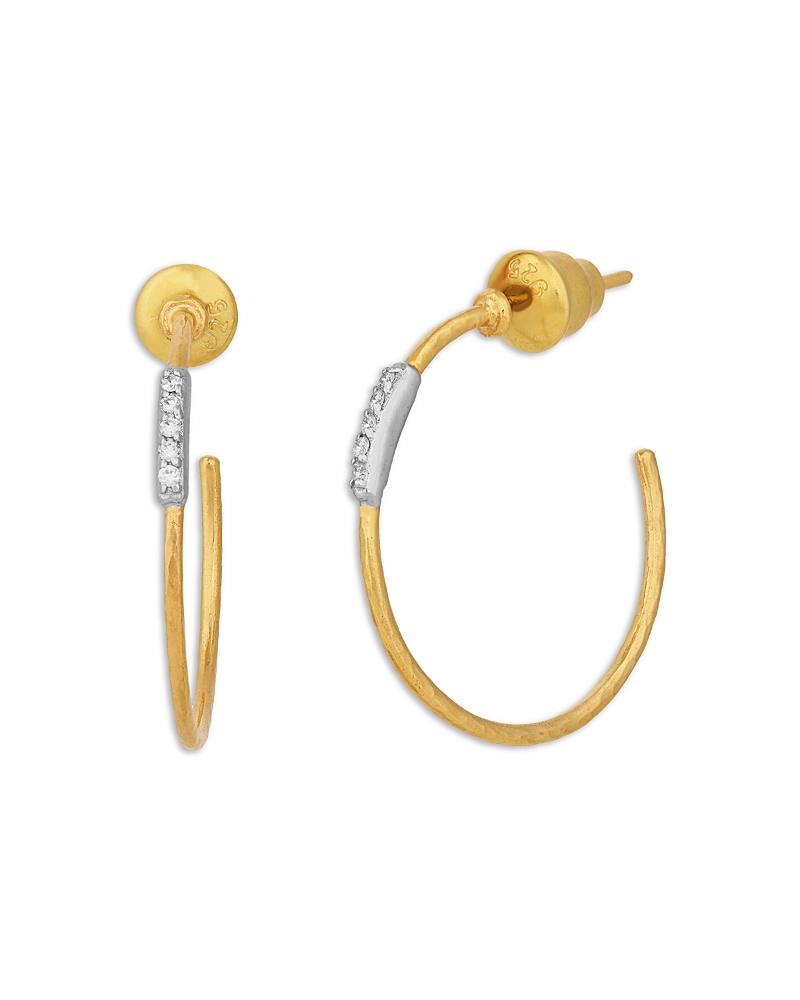 Gurhan 18K White Gold & 24K Yellow Gold Geo Diamond Pave Hoop Earrings