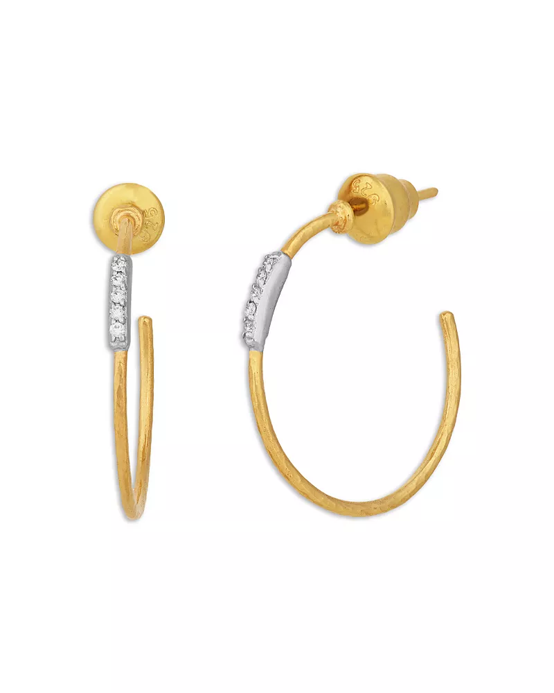Gurhan 18K White Gold & 24K Yellow Gold Geo Diamond Pave Hoop Earrings