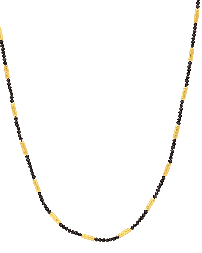 Gurhan 18K & 24K Yellow Gold Vertigo Black Spinel & Hammered Bead Collar Necklace, 18.5
