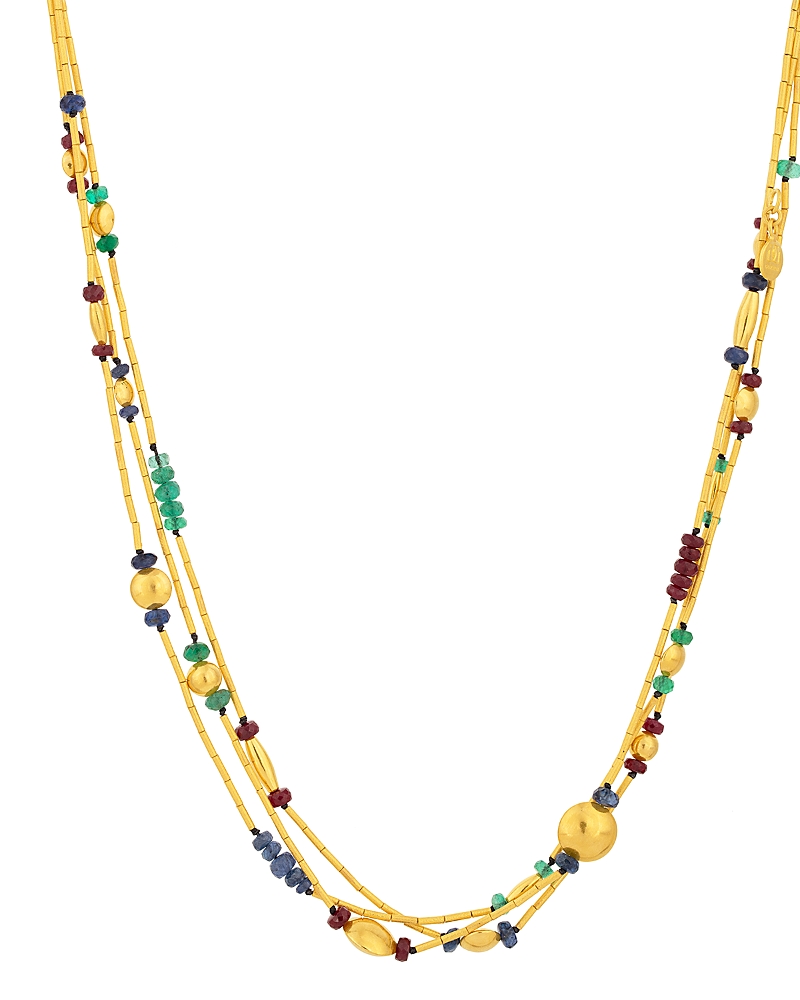 Gurhan 18K, 22K & 24K Yellow Gold Rain Multi Gemstone Triple Strand Collar Necklace, 16-17.75