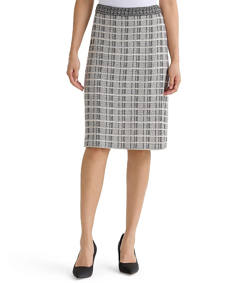 Ming Wang Contrast Stitch Tweed Knit A-Line Skirt