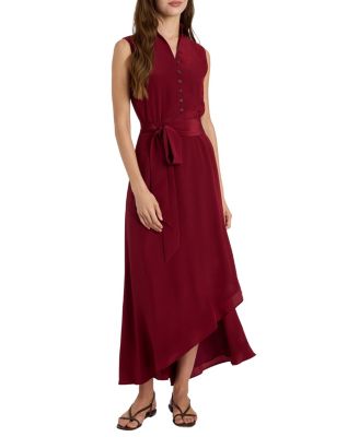 Carson Silk Hi-Lo Ruffle Collar Midi Dress