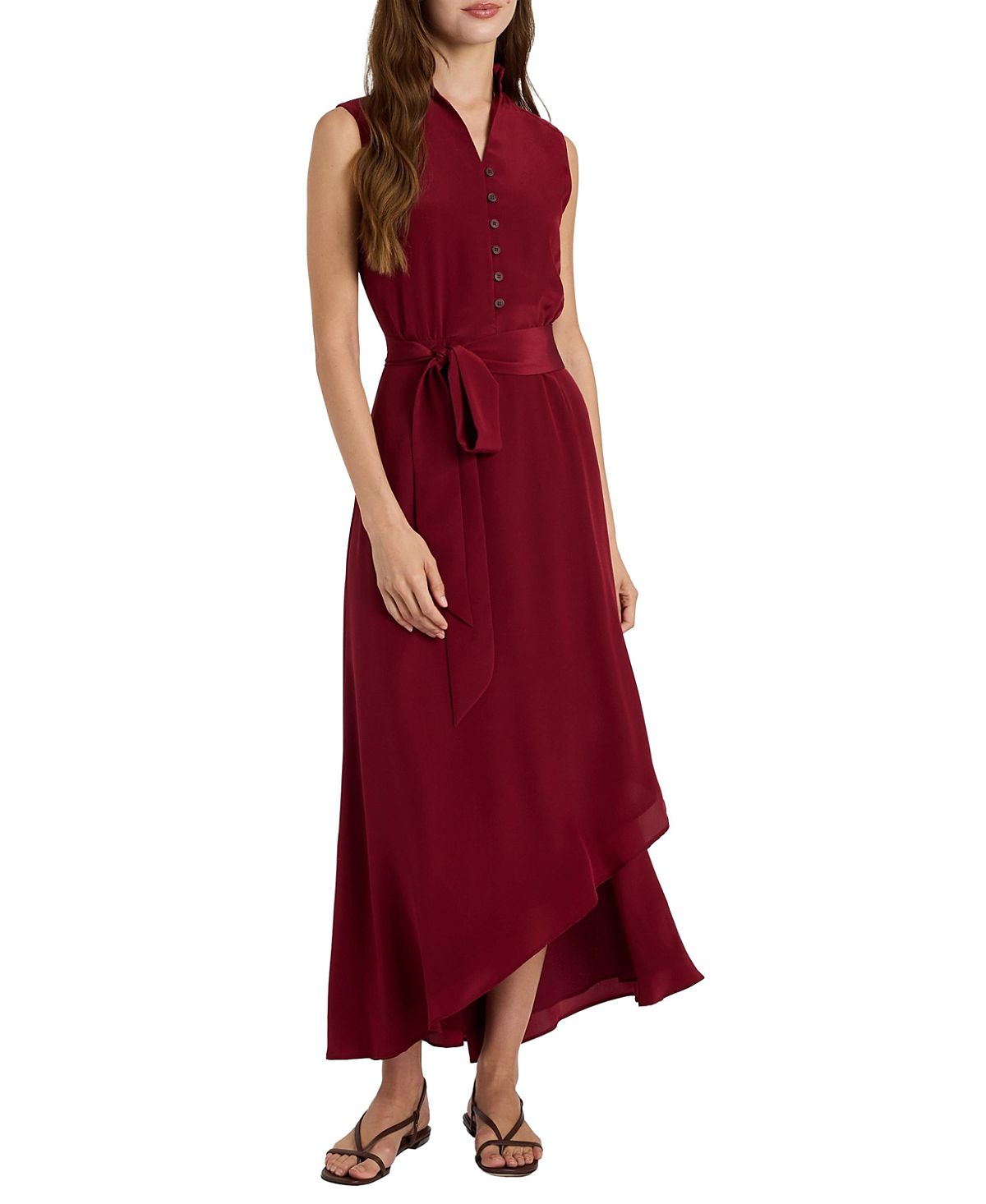 Santorelli Carson Silk Hi-Lo Ruffle Collar Midi Dress