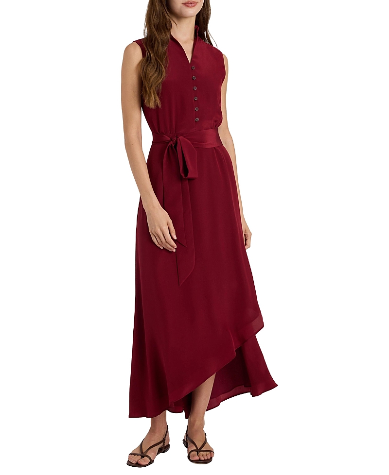 Santorelli Carson Silk Hi-Lo Ruffle Collar Midi Dress