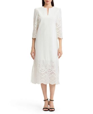  Lined Eyelet Straight Cotton Maxi Dress