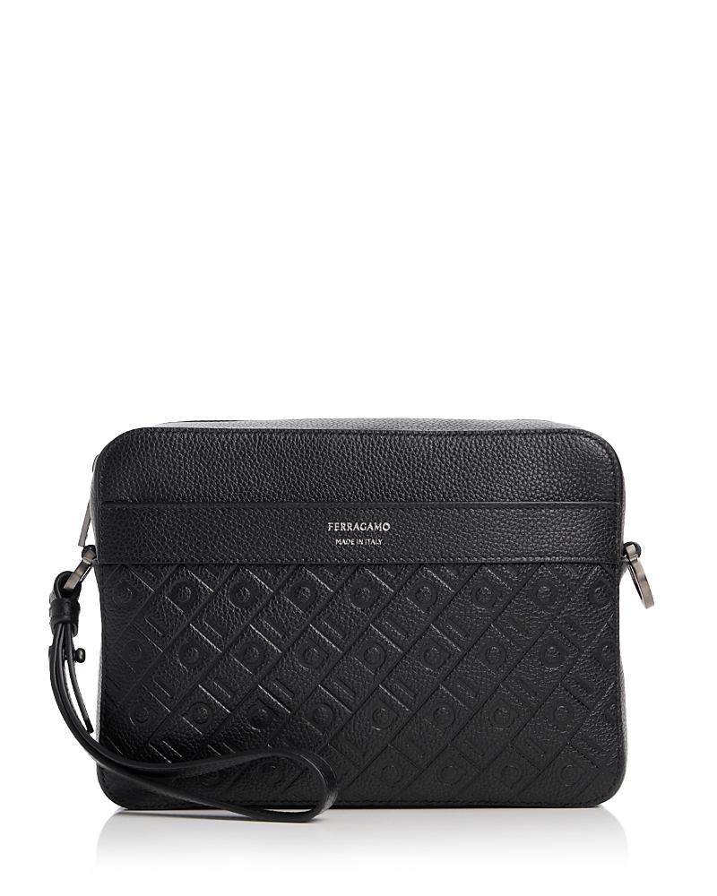 Ferragamo Embossed Monogram Leather Shoulder Bag