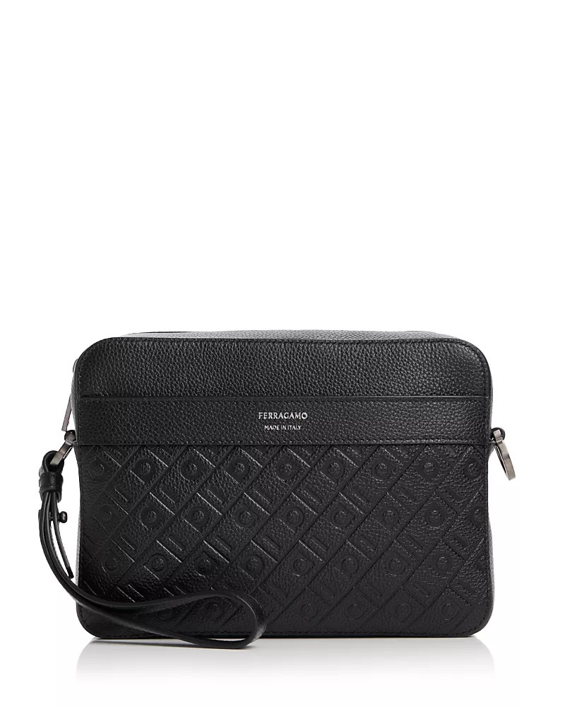 Ferragamo Embossed Monogram Leather Shoulder Bag