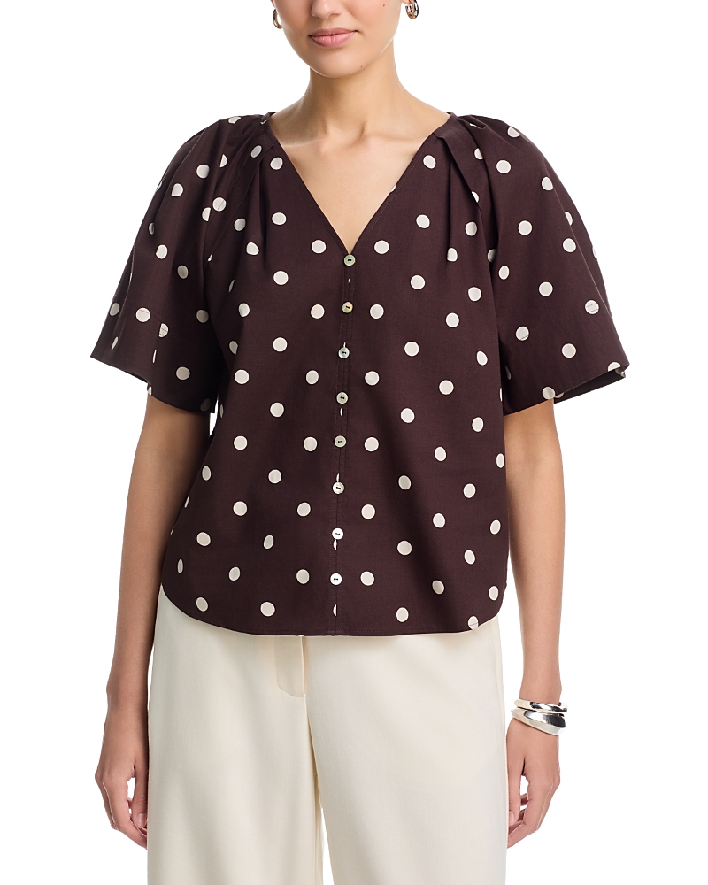 T Tahari Shoulder Pleated V Neck Blouse
