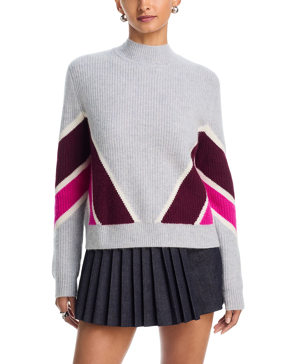 Aqua Striped Mock Neck Cashmere Sweater - Exclusive