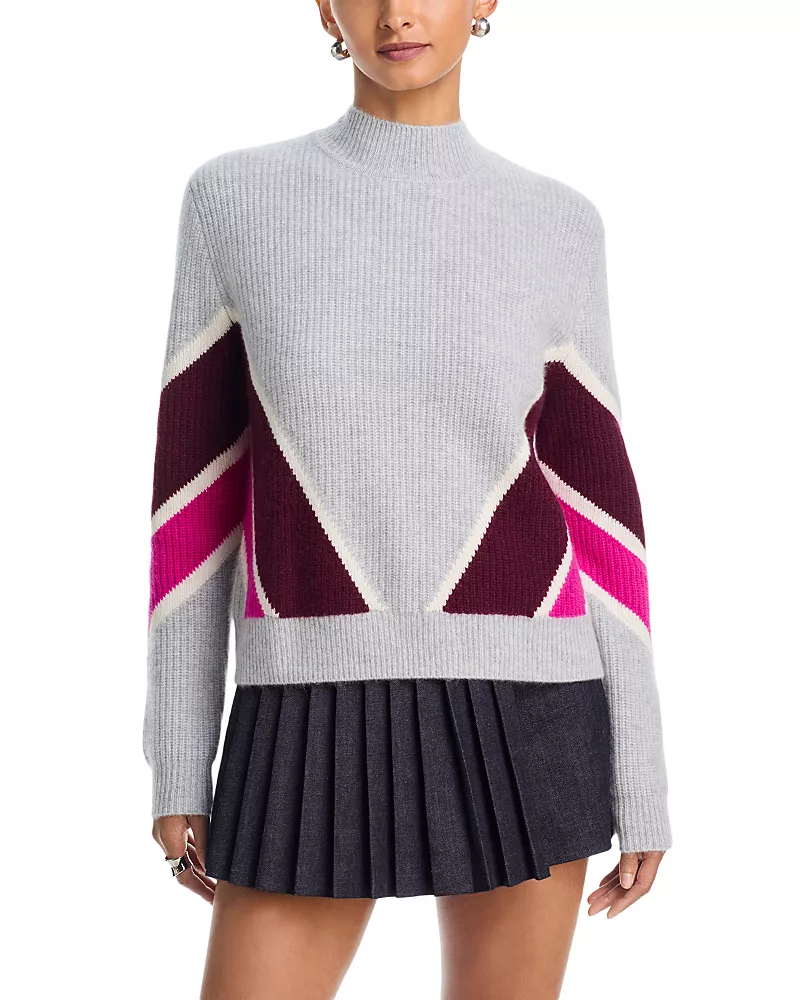 Aqua Striped Mock Neck Cashmere Sweater - Exclusive