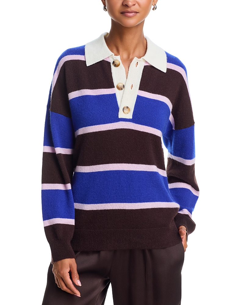 Aqua 100% Cashmere Striped Rugby Sweater - Exclusive