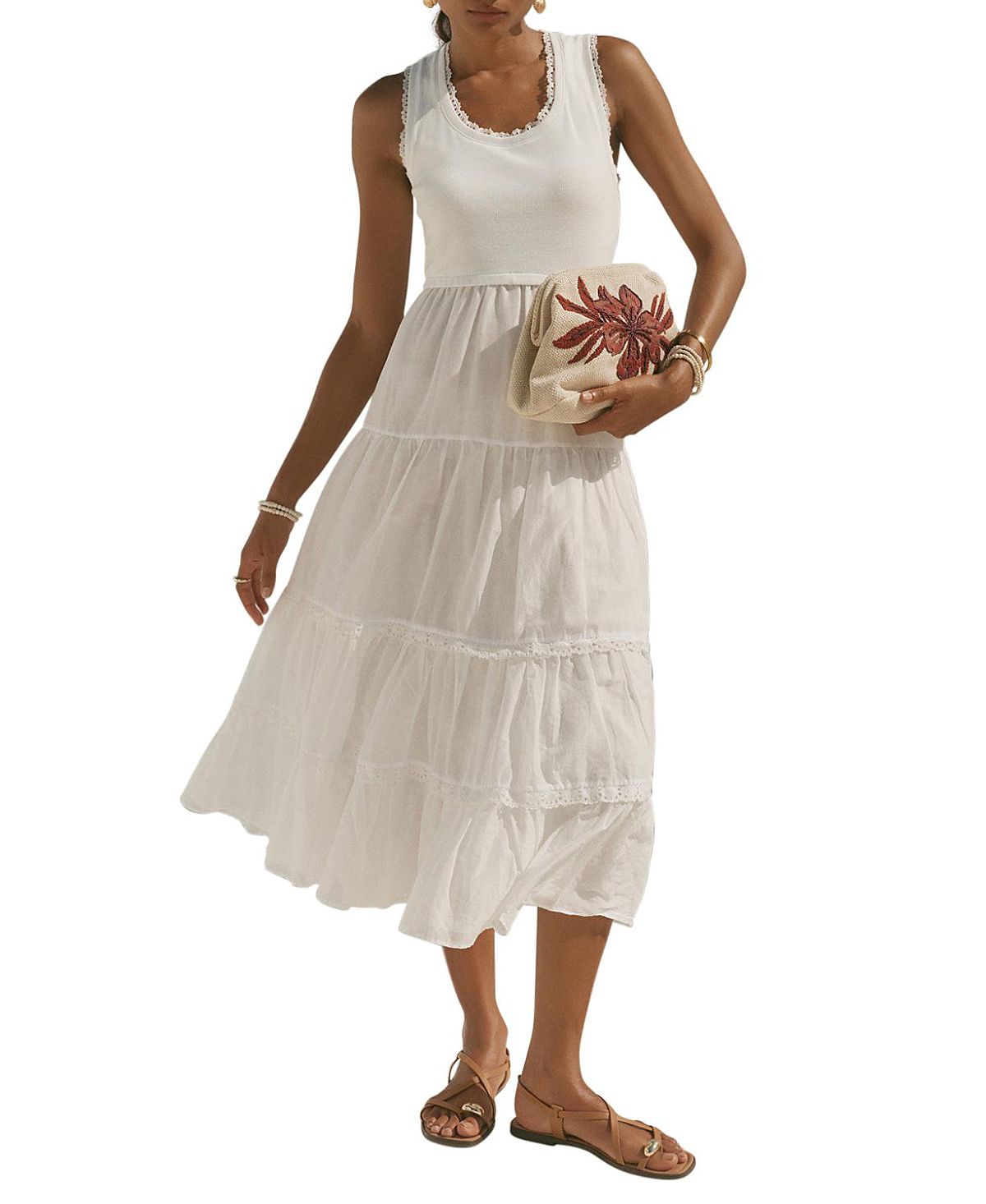 Mint Velvet Women's Crochet Trim Tiered Midi Dress