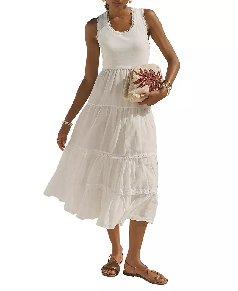 Mint Velvet Women's Crochet Trim Tiered Midi Dress
