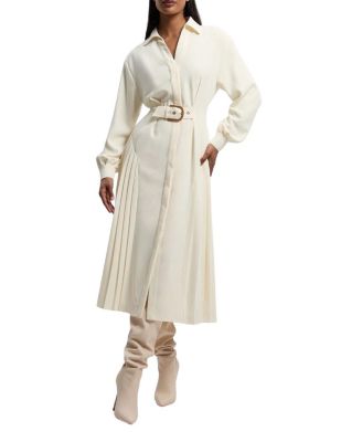  Tailored Crepe Belted Pleated Midi Dress