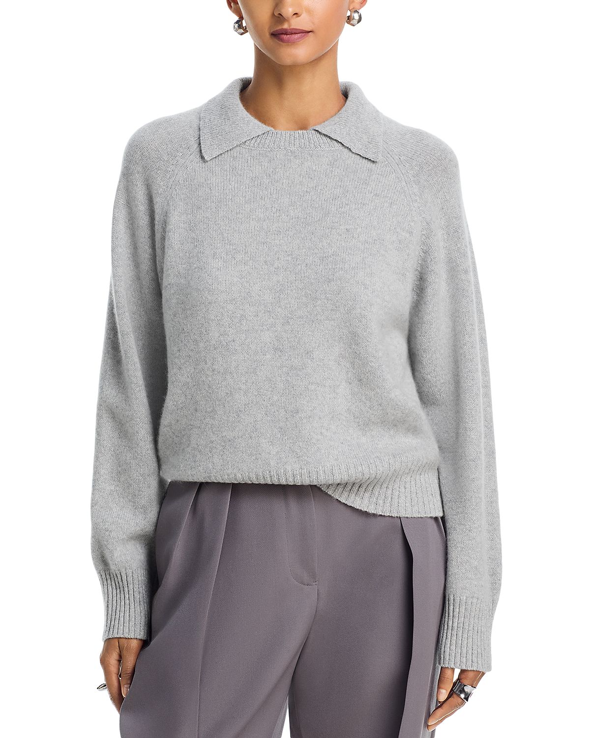 Aqua Cashmere Collared Crewneck Sweater - Exclusive