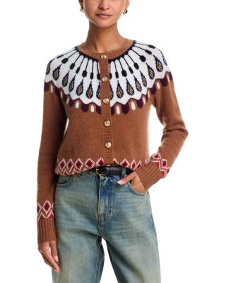 100% Cashmere Crewneck Fair Isle Cardigan Sweater - Exclusive