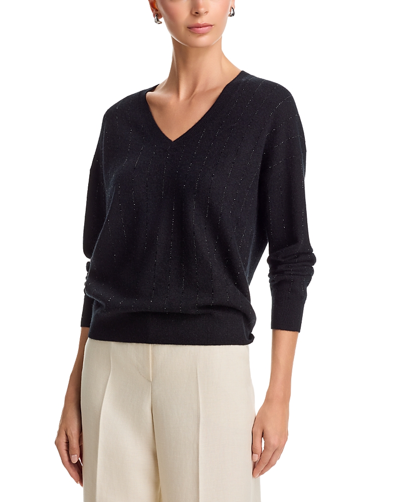 C by Bloomingdale's Cashmere Rhinestone V Neck Cashmere Sweater, Exclusive