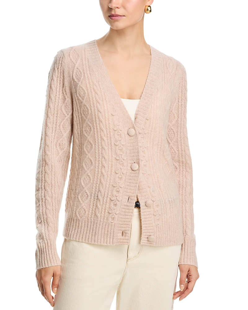 C by Bloomingdale's Cashmere High Low V Neck Allover Pom Cashmere Cardigan - Exclusive