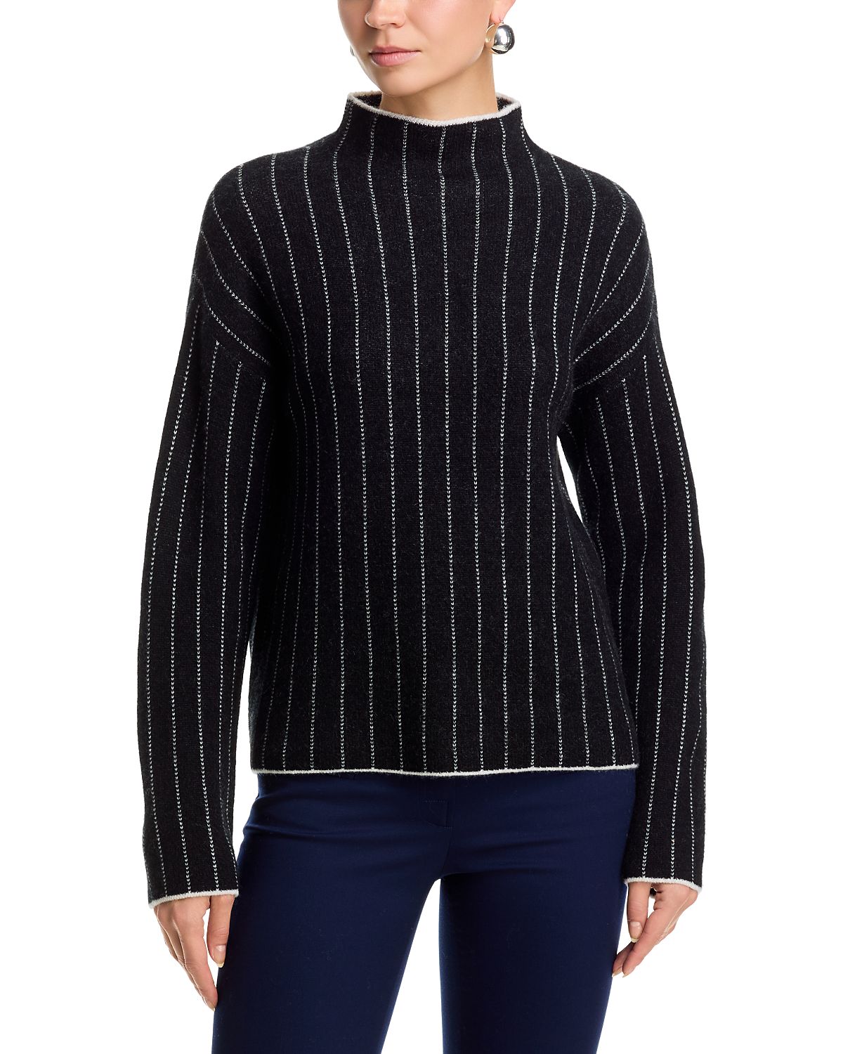 C by Bloomingdale's Cashmere Cashmere Striped Mock Neck Sweater - Exclusive