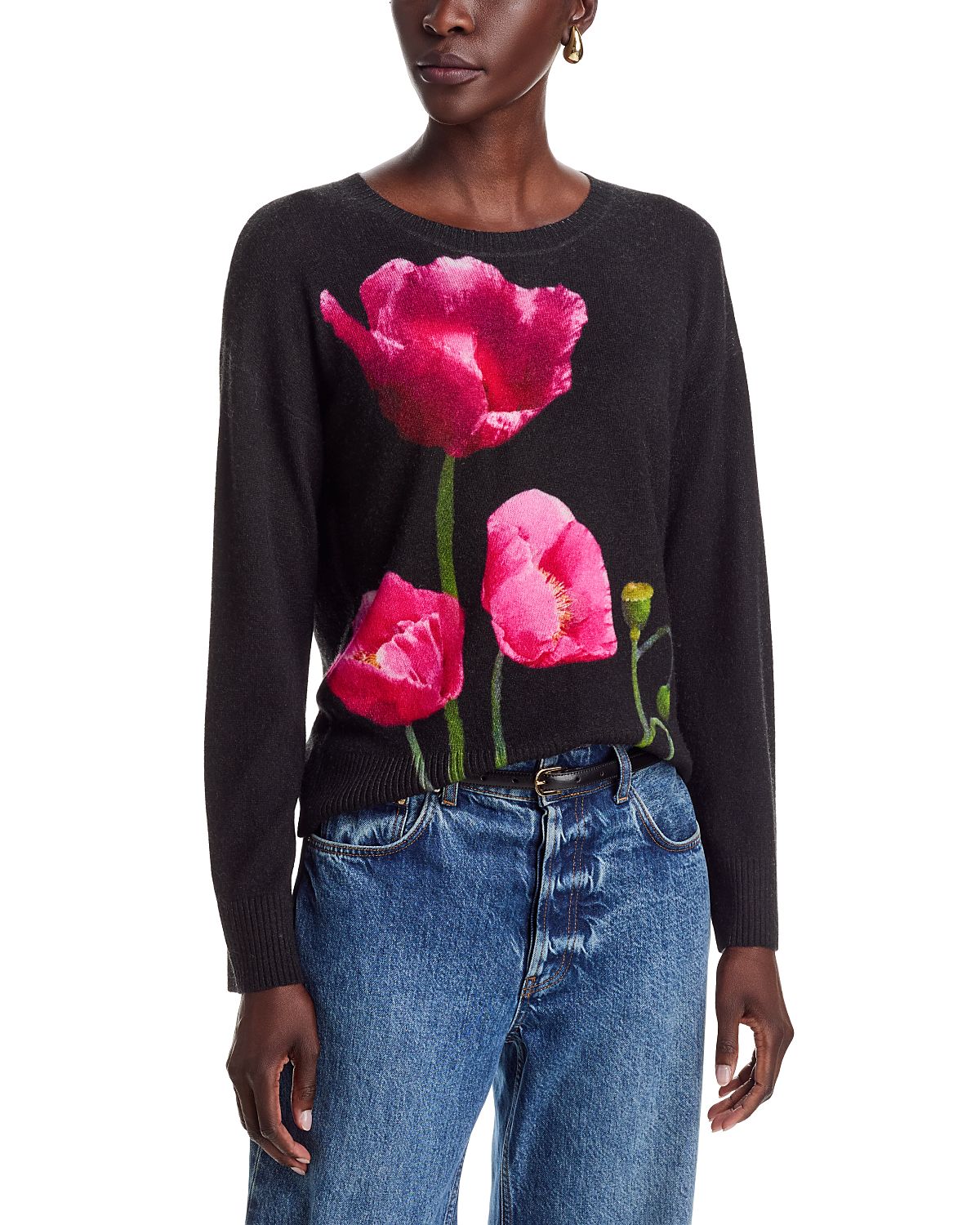 C by Bloomingdale's Cashmere Large Floral Crewneck Cashmere Sweater - Exclusive