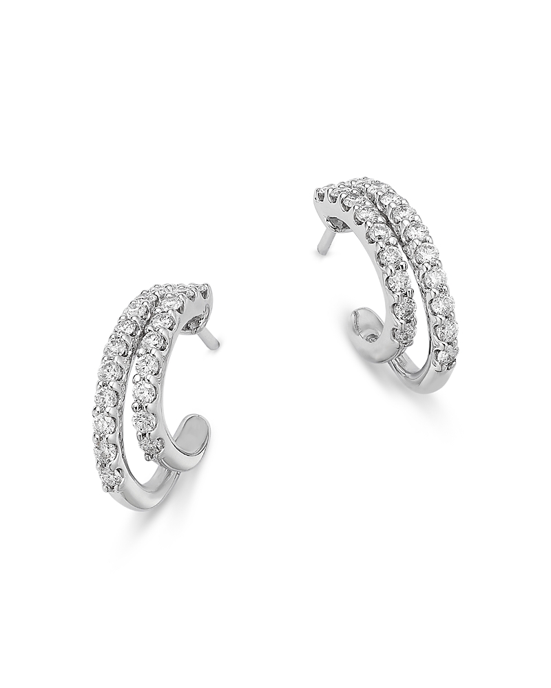 Bloomingdale's Fine Collection Diamond Double Row Huggie Hoop Earrings in 14K White Gold, 0.50 tcw