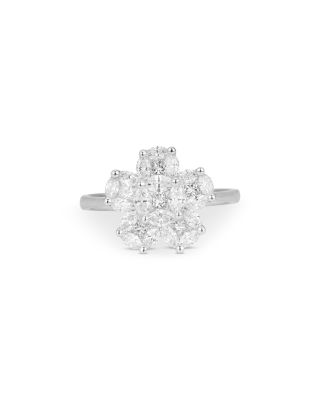 18K White Gold Diamond Mosaic Flower Ring, 1.36 tcw