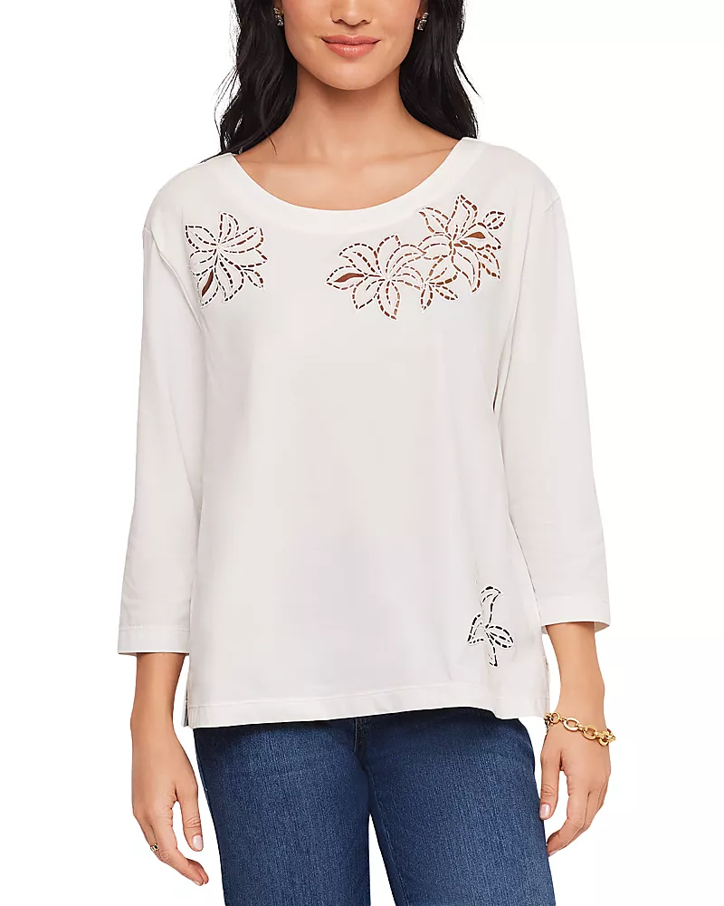 Karen Kane Embroidered Cutwork Boatneck Top