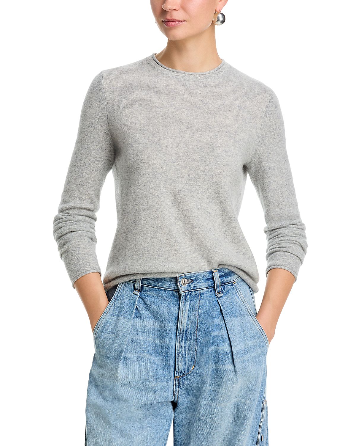 Aqua 100% Cashmere Rolled Edge Sweater - Exclusive