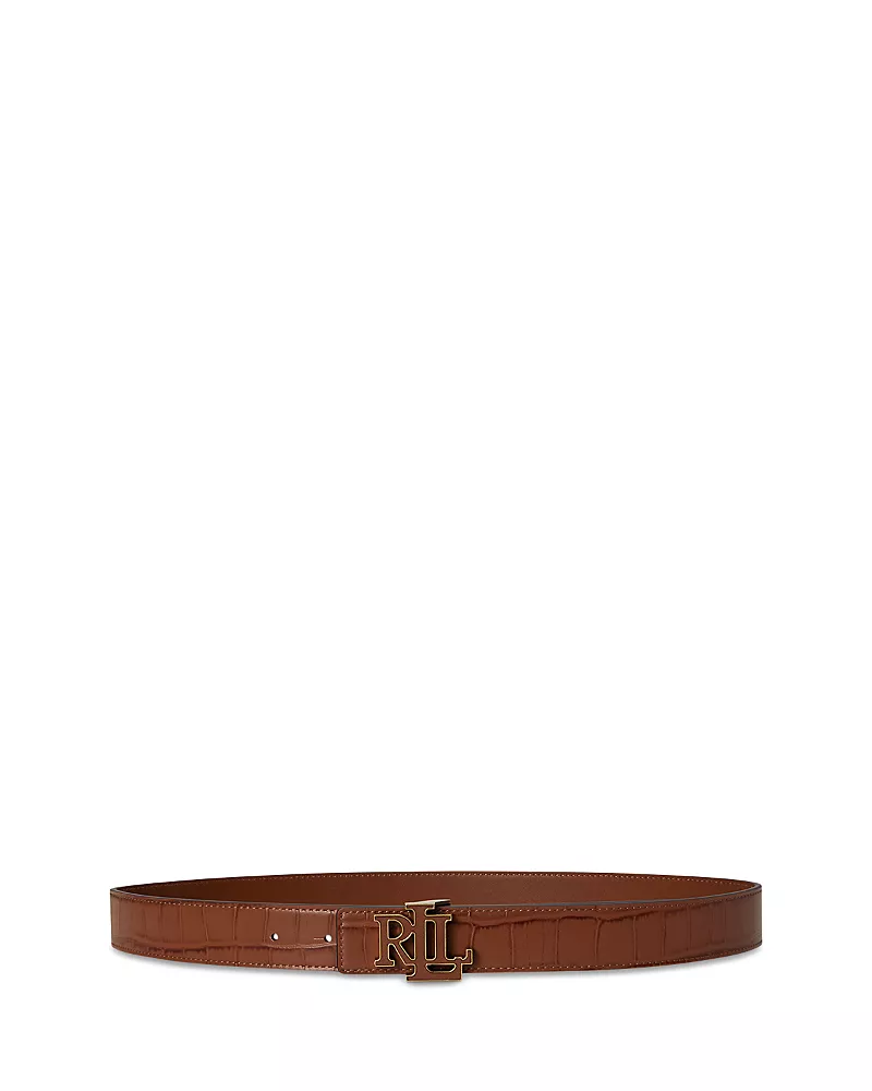 Lauren Ralph Lauren Reversible Croc Embossed Logo Belt