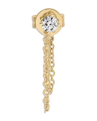 14K Yellow Gold Diamond Chain Single Stud Earring, 0.1 tcw