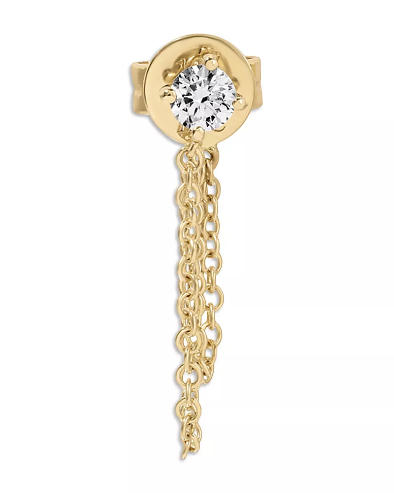 Ef Collection 14K Yellow Gold Diamond Chain Single Stud Earring, 0.1 tcw