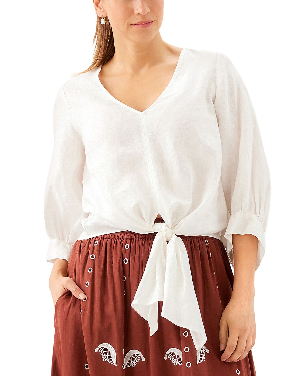 Karen Kane Blouson Sleeve Tie Front Top