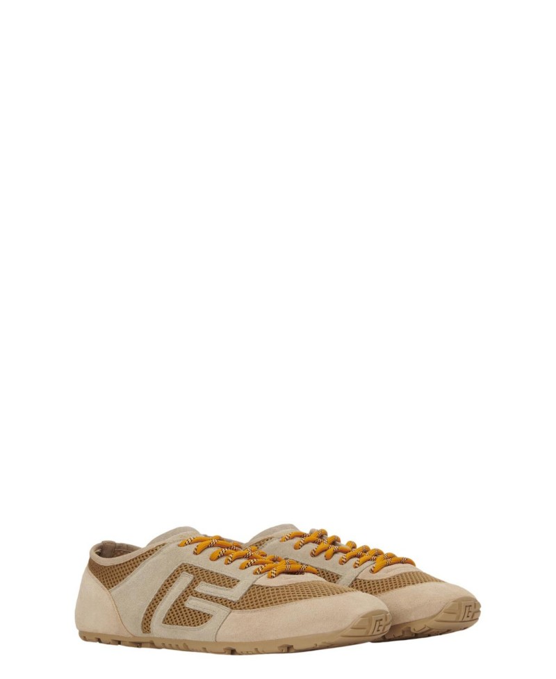 Balmain Racer 45 Trainers in Mesh and Suede Leather in Beige