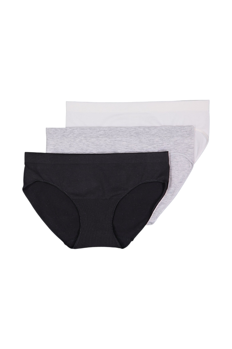 Brabar Comfy Undies Cotton Stretch Bikini Blk, Gry, Wht 3 pack