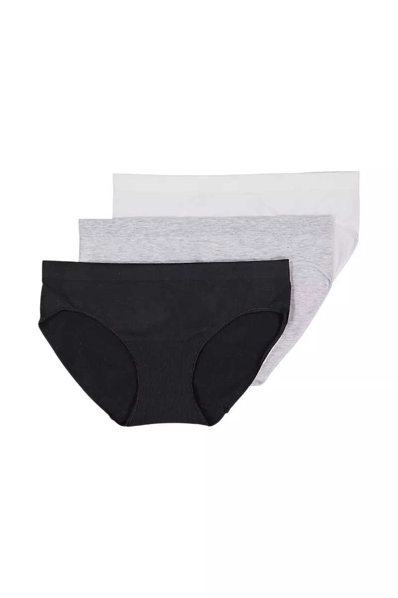 Brabar Comfy Undies Cotton Stretch Bikini Blk, Gry, Wht 3 pack