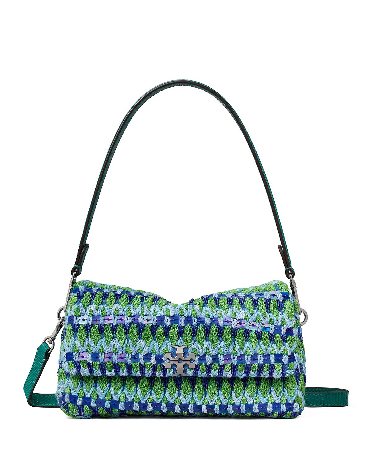 Tory Burch Charlie Small Woven Beaded Shoulder Bag